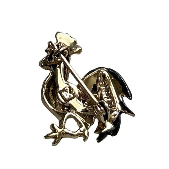 Vintage Gerrys Gold Tone Rooster Brooch Pin With Red & Black Enamel - Picture 2 of 5